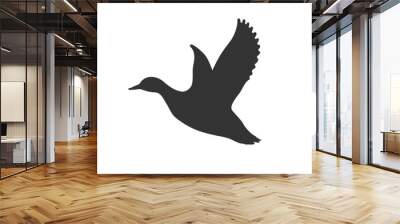 Flying duck graphic icon. Drake sign isolated white background. Vector illustration Wall mural