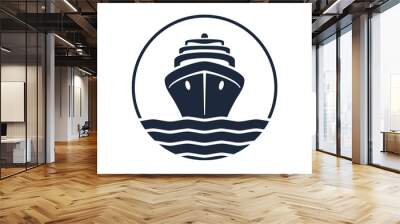 Sea ship graphic icon. Cruise liner in the circle sign isolated on white background.  Vector illustration Wall mural