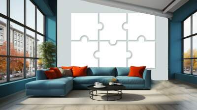 Six blank puzzle pieces. Puzzle for web, information or presentation design, infographics. White puzzle on gray background. Vector illustration Wall mural