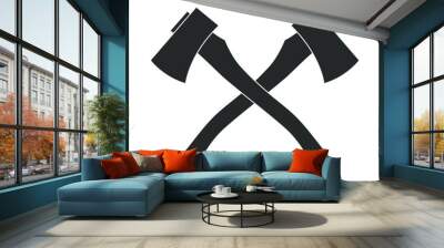 Two axe graphic icon. Symbol working tools lumberjack. Crossed axes sign isolated on white background. Vector illustration Wall mural