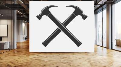 Two crossed hammers graphic sign. Working tools sign isolated on white background. Logo element. Vector illustration Wall mural