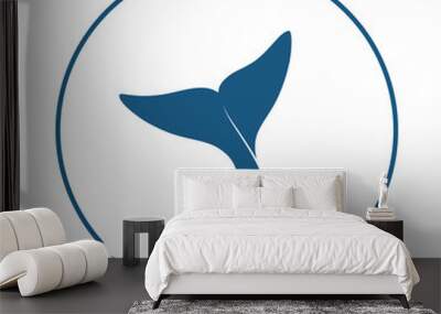 Whale tail graphic icon. Whale tail sign in the circle isolated on white background. Sea life symbol. Logo. Vector illustration Wall mural