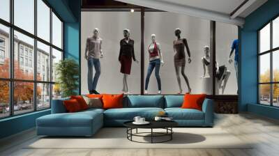 Mannequins in fashion shop, display window, interior design Wall mural