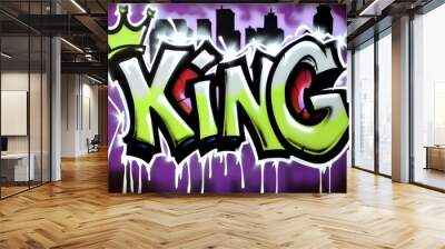 Inscription word King Graffiti, bold characters and letters. Spray painted tag, street art design. Wallpaper and background resource. Wall mural