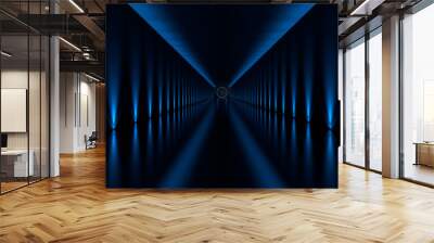 3d rendering of a dark tunnel with blue lights and reflection Wall mural