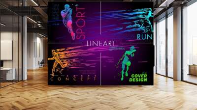 Art concept of a running man. Vector drawn by color lines. Minimal cover design. Creative line-art set. Wall mural