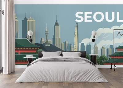 Seoul city landscape Wall mural