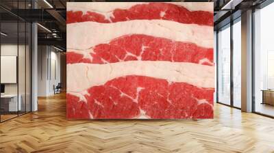 Close-up beef raw red steak on wooden board background.Meat texture. Wall mural