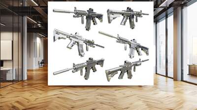 3d rendering silver metallic battle rifle war semi automatic machine gun from various view perspective Wall mural