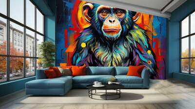 fantasy portrait of a monkey illustration with colorful paint splash on black background. Vector illustration for t-shirt design or gaming character	 Wall mural