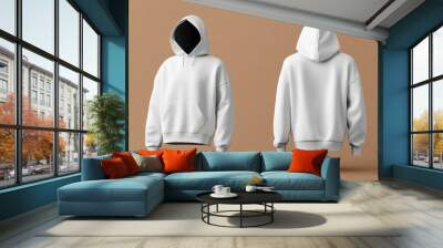 A white hoodie displayed from front and back views. Wall mural