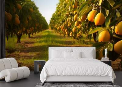 Orchard filled with ripe mangoes ready for harvest. Wall mural