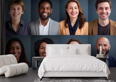 Portraits of happy diverse businesspeople smiling with dark background Wall mural