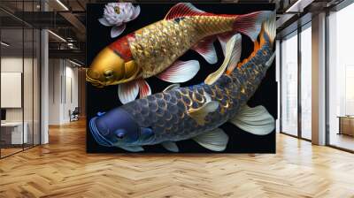 Two beautiful arowana in traditional Chinese style. Generative ai illustration Wall mural