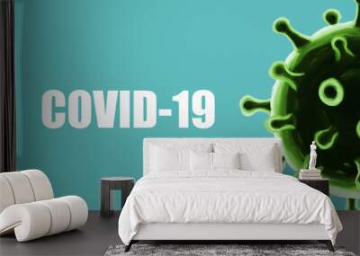 Abstract Virus illustration on a blue background with covid-19 text Wall mural