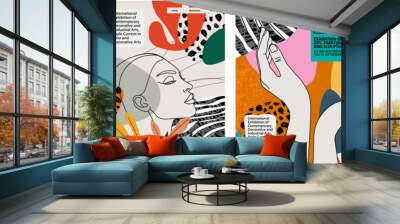 Abstract art posters for an art exhibition: music, literature or painting. Vector illustrations of shapes, portraits of people, hands, spots and textures for backgrounds
 Wall mural