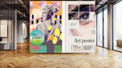 Art posters for an exhibition of painting, culture, sculpture, music and design. Vector abstract modern illustrations for creative festivals and events Wall mural