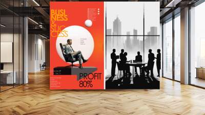 BaFinance, success and business. Vector business people standing and sitting in a chair, approaching the office, stairs symbolizing the way to success for a poster or cover.	
sic RGB Wall mural