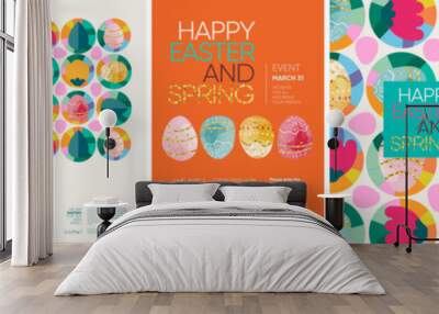 Happy easter! Vector illustration of geometric modern trendy abstract pattern, easter eggs, background, flowers and leaves for poster, flyer, greeting card or invitation Wall mural