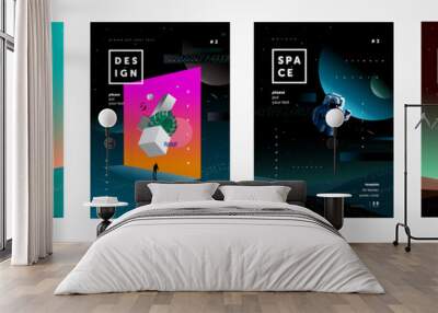 Set of vector abstract gradient illustrations,  backgrounds for the cover of magazines about dreams, future, design and space, fancy, crazy posters Wall mural