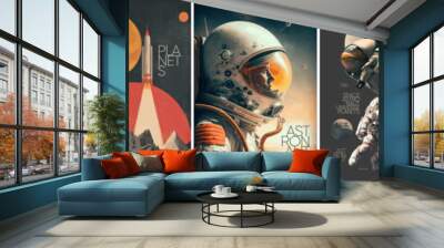 Space, astronaut and science fiction. Vector illustrations of universe, rocket, spaceship, planet, future, for background, poster or cover	
 Wall mural