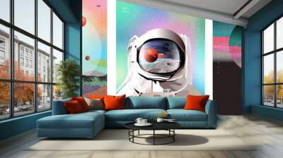 Vector illustration of space, cosmonaut and galaxy for poster, banner or background. Abstract drawings of the future, science fiction and astronomy Wall mural