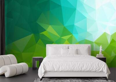 vector abstract irregular polygon background with a triangular pattern in green and blue colors - sky and grass Wall mural