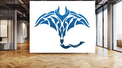 graphic vector illustration of tribal art design blue stingray Wall mural