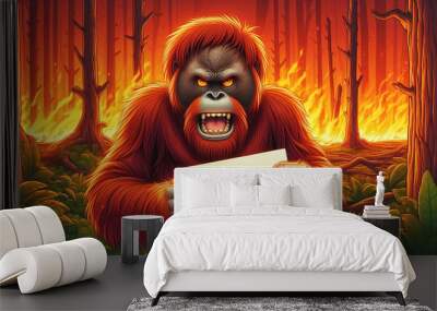 Orangutan protests against forest fires Wall mural