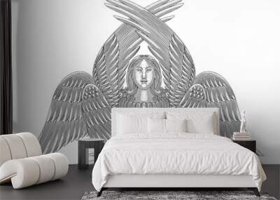 Seraphim angel, six winged Ange. vintage engraving drawing style vector illustration
 Wall mural