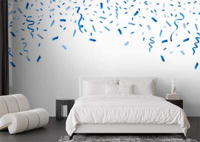 Blue confetti isolated on white background. Festive confetti decoration element. Vector illustration Wall mural