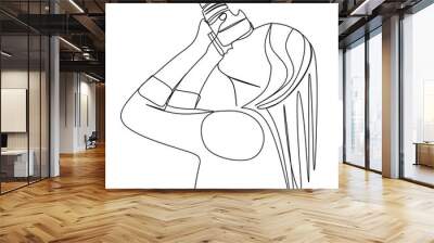 Continuous line drawing female photographer taking pictures with camera. Vector illustration  Wall mural