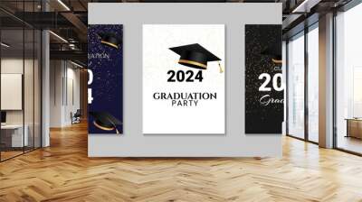 Graduation greeting card design. Celebration party invitation. Congratulations graduates class of 2024 poster. Vector illustration Wall mural