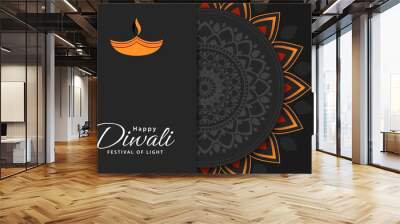 Indian festival happy diwali background. Diwali holiday greeting card design. Vector illustration Wall mural