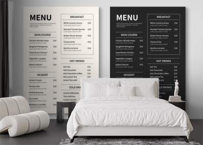 Menu template for restaurant and cafe. Minimalist restaurant menu booklet design. Brochure, cover, flyer design. Vector illustration Wall mural