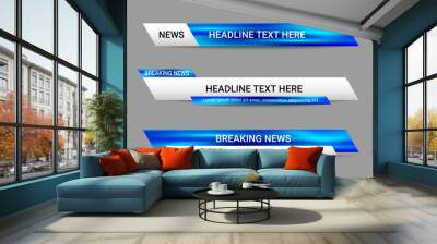 Set of broadcast news lower third banner templates for Television, Video and Media Channels. Futuristic headline bar layout design vector Wall mural