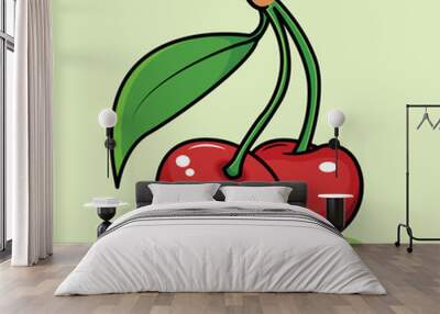 cherry with leaf Wall mural