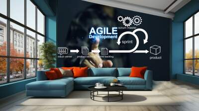 Agile software development principle in the icon process with developer, concept about agile development Wall mural