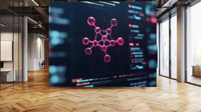 Abstract D Molecular Structure on a Screen with Code Wall mural