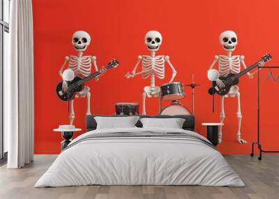 Skeleton Band Playing Music with Guitars and Drums Wall mural