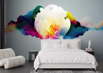 Creative technology concept of light bulb in colorful cloud with color background.generative ai Wall mural