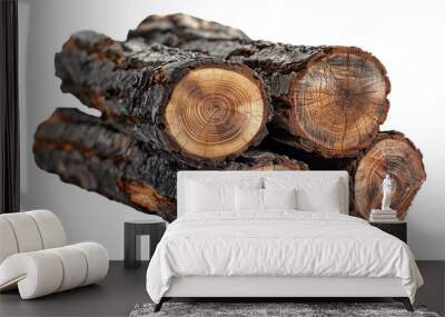 Heap of log trunks timber isolated on transparent background. Wall mural