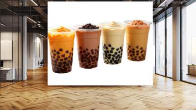 Set of boba tea isolated on transparent background. Generative Ai Wall mural