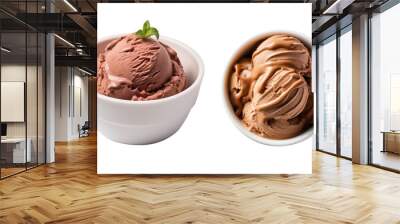 Set of chocolate ice cream in bowl isolated on transparent background. Generative Ai Wall mural