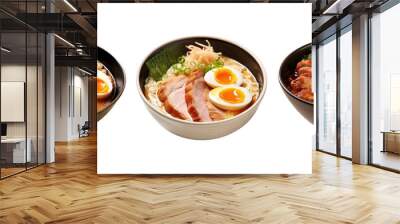 Set of ramen traditional for japanese food in bowl isolated on transparent background. Generative Ai Wall mural