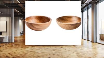 Set of wooden bowl on transparent background. Wall mural