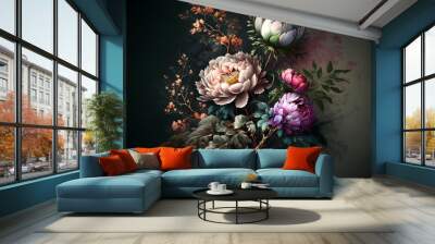 Traditional Chinese painting of  flowers bouque, generative Ai Wall mural