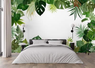 Tropical green leaves for decoration of art frame wallpaper,card on white background.Generative Ai Wall mural