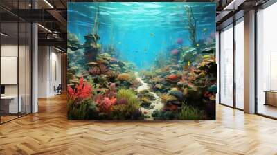 Undersea with beautiful reef coral and fishes. Generative Ai Wall mural