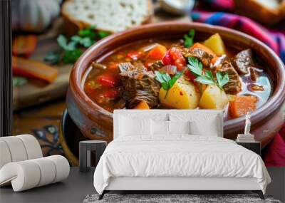 A bowl of stew with meat and vegetables Wall mural